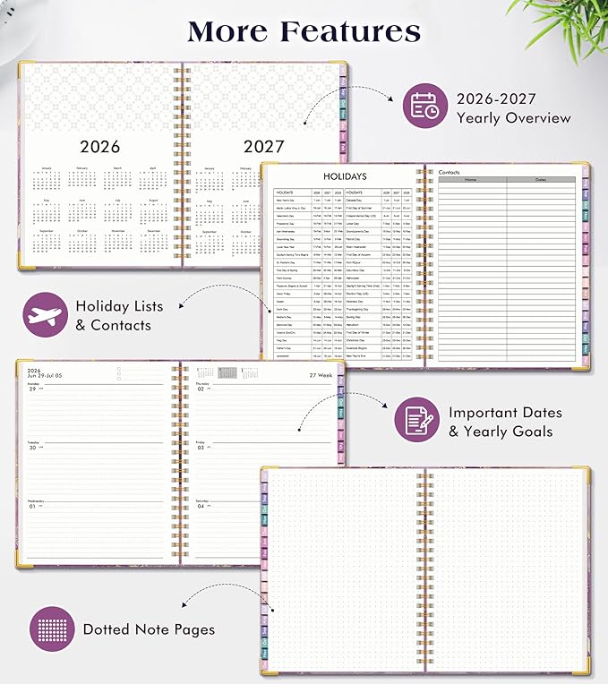 Academic Planner 2026-2027, 18 Months Weekly and Monthly Hardcover Planner, July 2026 - December 2027, 8.5" x 11" A4 Large Daily Calendar Planner Book with Tabs, Spiral College School Agenda Organizer for Student Teacher, Purple Marble