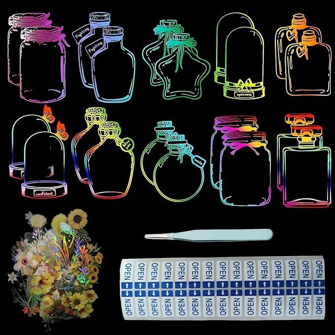 91 Pcs Homemade Bookmarks Kit,Colorful Sprout Bookmark and Pressed Flower Stickers,Bookmark Making Kit for DIY Beautiful Flower Page(Large Size)