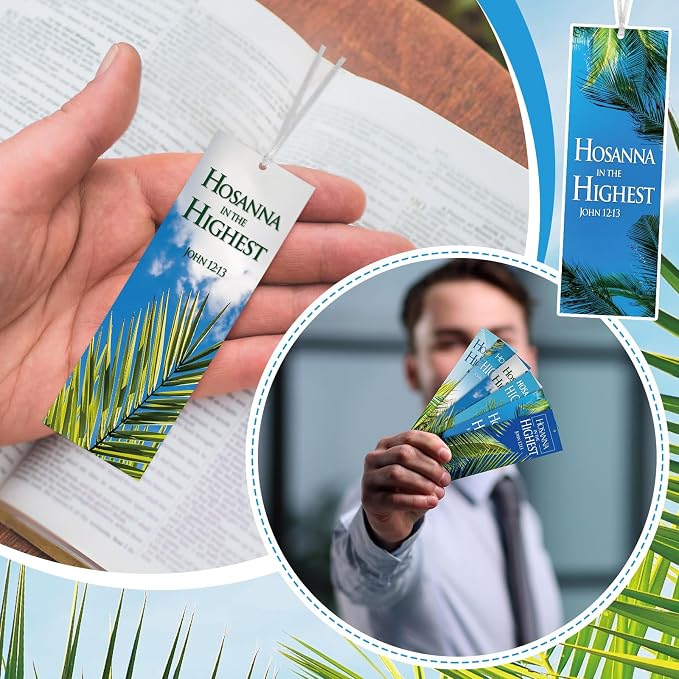 Dispowreath 60 Pcs Hosanna Palm Leaf Bookmarks Lent Easter John 12: 13 Bookmarks Palm Sunday Religious Christian Exchange Gifts for Men Women Church Prizes Party