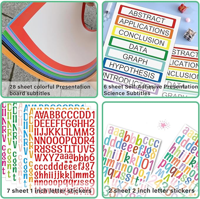 43 Colorful Sheets Science Fair Board Supplies Self Adhesive Presentation Science Subtitles Fair Project Titles Personalized Letter Sticker Supplies for Classroom Office