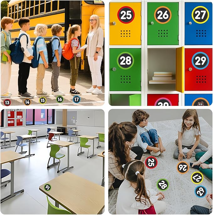 Number Spot Markers Stickers – 36PCS Number Stickers Classroom Decoration, Repositionable Vinyl Floor Numbers, Line Up Spots for Classroom Floor, Preschool, Daycare, PE, Activities (Multicolored)