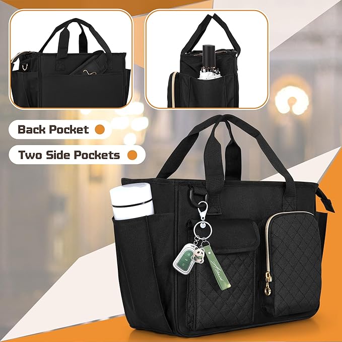 LUXJA Large Bible Bag with Water Bottle Pocket and Shoulder Strap, Bible Tote Bag for Women with Multiple Pockets (Bag Only), Black