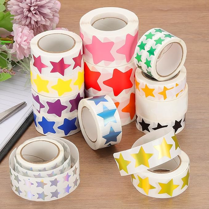 PATIKIL Star Stickers Roll 1", 500 Pcs Self-Adhesive Reward Stickers for Classroom Teacher Supplies and DIY Craft, Yellow
