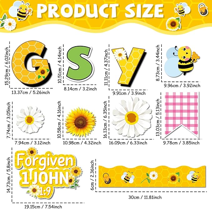 gisgfim Christian Bulletin Board Decorations Bee Sunflower Paper Cutouts God Says You are Inspirational Classroom Decor Religious Bulletin Board Set for Sunday School Church Wall Decor Supplies