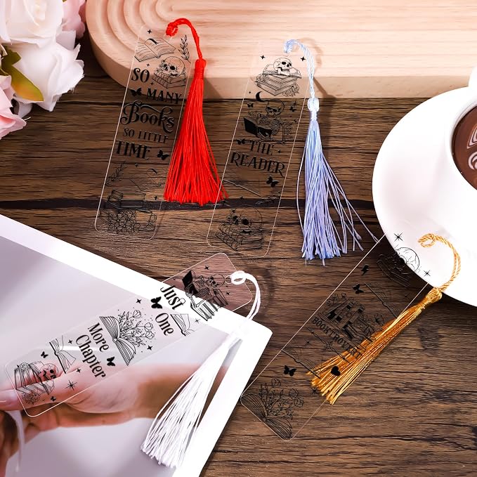 UV DTF Bookmark Wraps - 24 Sheets Skeleton Reading Books UV DTF Stickers for Acrylic Bookmark Blanks, Black Skull Romantic Rub on Transfer Decals for Book Lover DIY Crafts Gift