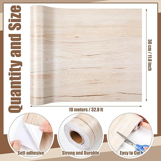 Mooliwe Fade-resistant Bulletin Board Paper, 11.81inx32.81ft, White Wood Grain Style, Self-adhesive, Poster Art Craft Supplies for Classroom Office Home Decor Gift Wrapping Floor Poster Covering Table