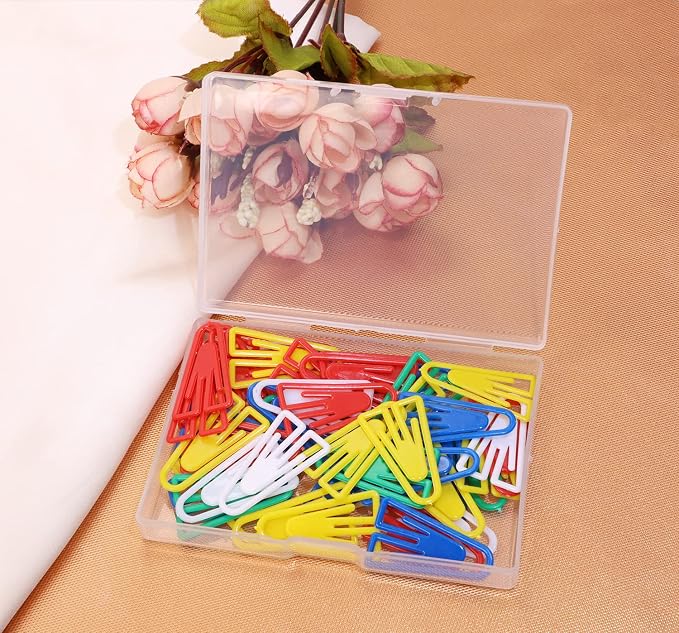 Tupalizy 50PCS Plastic Paper Clips Bookmarks Smooth Colored Paperclip Clamp for Scrapbooking Planners Notebook Travel Photos Documents Crafts Teachers School Home Office Supplies (35mm, Triangle)