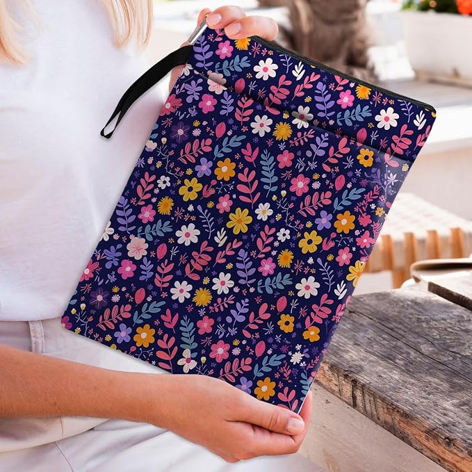Flower Pattern Book Sleeve,Book Lovers Gifts Waterproof Book Cover for paperbacks with Zipper and Front Pocket Book Pouch for Women Teacher Birthday Graduation Christmas Gifts (Wildflower1602)