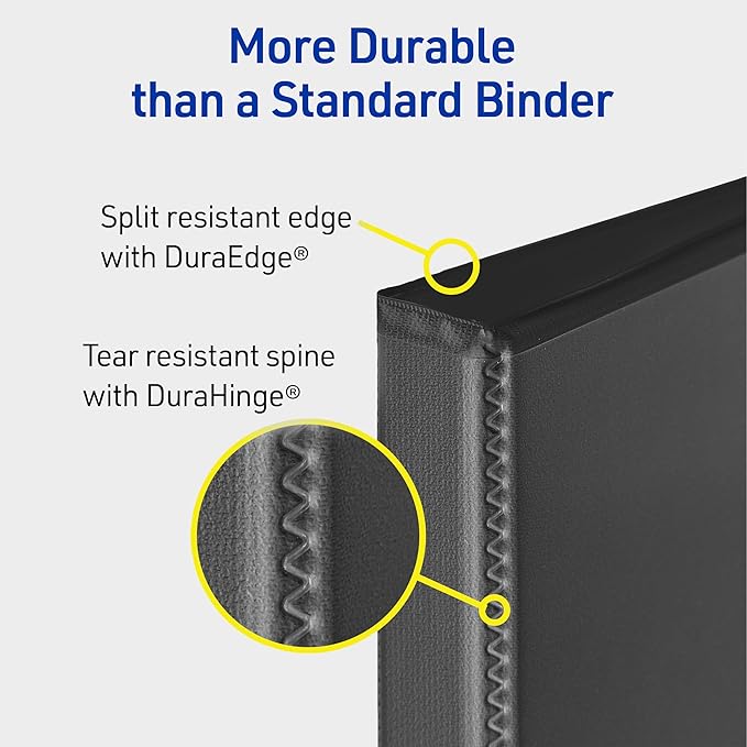 Avery Heavy-Duty View 3 Ring Binders, 1.5 Inch One Touch Slant Rings, DuraHinge, 2.1 Inch Wide Spine, Customizable Clear Cover and Spine, White Binders (12-Pack of 79795)
