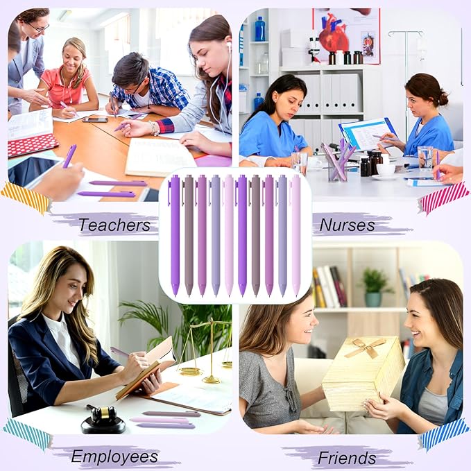 Crtiin 30 Pcs Gel Pens Bulk, 0.5mm Fine Point Black Ink Pens, Retractable Smooth Writing Quick Dry, Colored Aesthetic for School Office Journaling Teacher Appreciation Mother Day (Purple Series)
