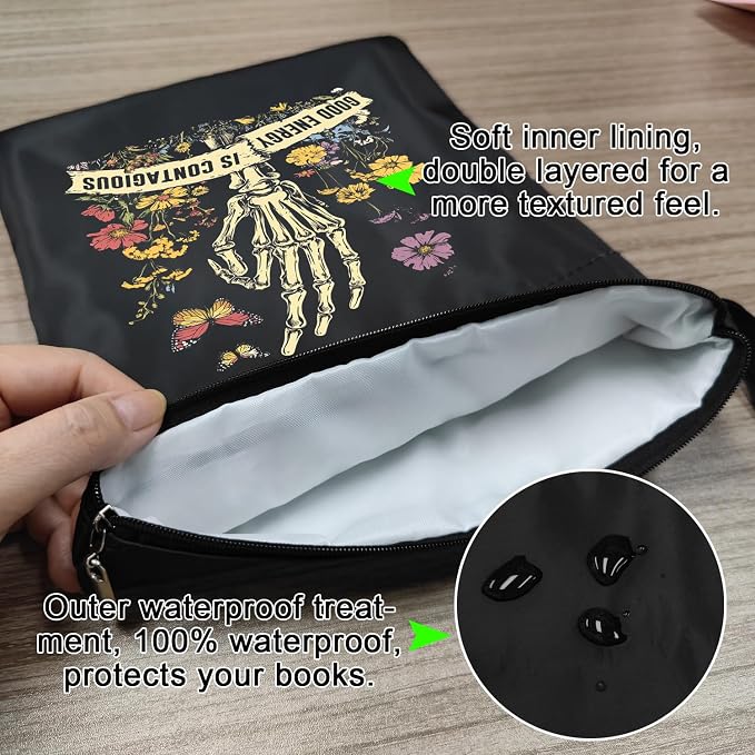 Book Sleeve with Zipper, Book Sleeves for Book Lovers, The Reader Tarot Card Book Sleeves, Book Pouch Kindle Protector, Gifts for Women Teacher Librarian Bookworm Bookish (Black-D, Large)