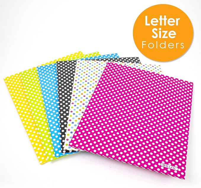BAZIC Products Polka Dot Paper 2-Pocket Folder, Standard Letter Folder, for School Office Documents, Set of 6