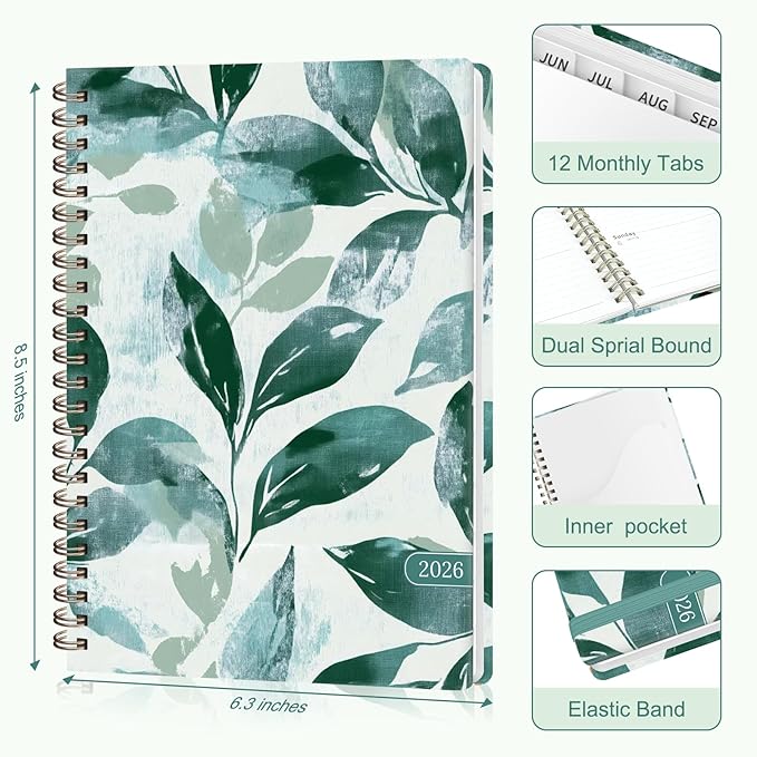 2026 Planner, Weekly and Monthly Academic Planner Calendar (JAN.2026 - DEC.2026), Planning Agenda Book, for Office Desk Accessories and School Supplies, A5(6.3" x 8.5") (Leaf)