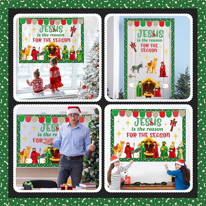 Christmas Nativity Bulletin Board Set Jesus is The Reason for The Season Classroom Decorations Christian Jesus Birth Bulletin Board Cutouts for Holiday Sunday School Religious Church Decor