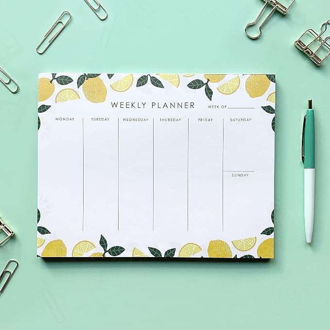 Weekly Planner Notepad - 9x7” inches, 52 tear off sheets - Undated Desk Planner Pad Calendar Notepad Organizer for Weekly To Do List, Notes and Schedule (Lemons)