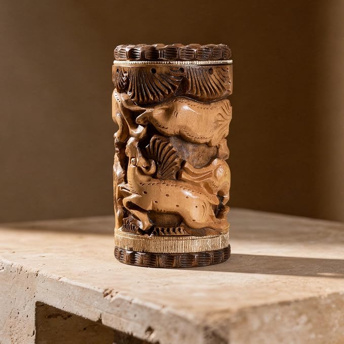 Craft Trade Hand Carved Wood Pen Holder for Desk Organizer for Home School Office Supplies Pencil Cup Pot Storage Box Suitable for Stationery - Wooden