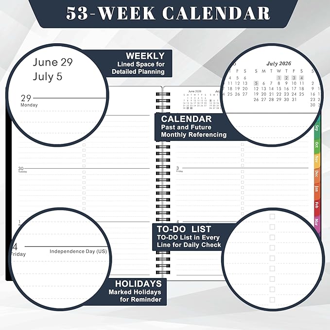 2026-2027 Planner - 8” × 10”, 2026-2027 Planner Weekly and Monthly, from JUL.2026 to JUN. 2027, Premium Paper, Twin-wire Binding, Check Box, Coated Monthly Tabs, for Productive Life