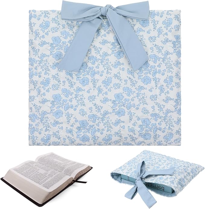 Quilted Bow Book Sleeve Washable Book Sleeve Pouch for Women Practical Gifts(Blue Floral)
