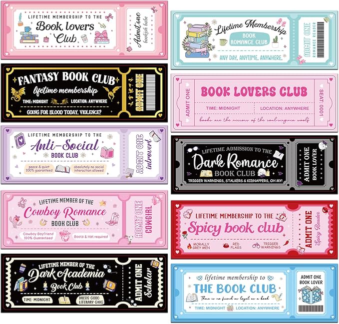 Vintage Ticket Bookmarks Gifts Set, 100 PCS Aesthetic Book Club Theme Paper Bookmarks Double Sided Matte Laminated Reading Gifts for Book Lovers Women Men Readers