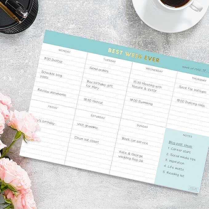 Sweetzer & Orange Weekly To Do List Pad. Gold Foil Weekly Planner Notepad with Daily Agenda Squares. 7x10” Day Scheduler 2026 - Student Organizer, Work Scheduler, and Checklist Note Pad.
