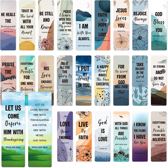 50 Pack Scenery Bookmarks with Bible Verses, Double-Sided Designs Inspirational Christian Bookmark for Women & Men Reading Lover Bible Book Markers for Classroom Church