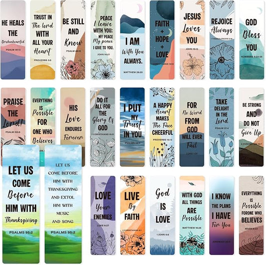 50 Pack Scenery Bookmarks with Bible Verses, Double-Sided Designs Inspirational Christian Bookmark for Women & Men Reading Lover Bible Book Markers for Classroom Church
