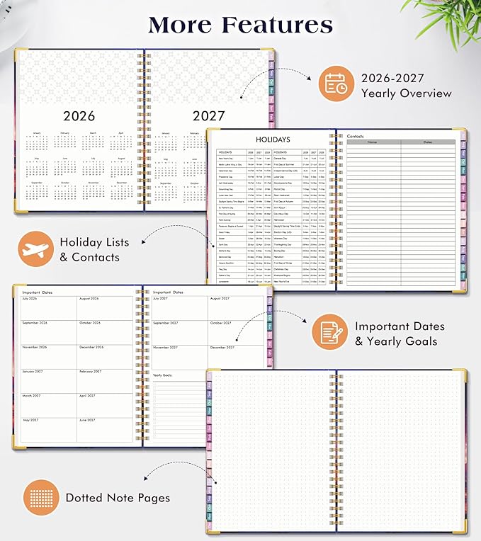 Academic Planner 2026-2027, 18 Months Weekly and Monthly Hardcover Planner, July 2026 - December 2027, 8.5" x 11" A4 Large Daily Calendar Planner Book with Tabs, Spiral College School Agenda Organizer for Student Teacher, Starfall Range