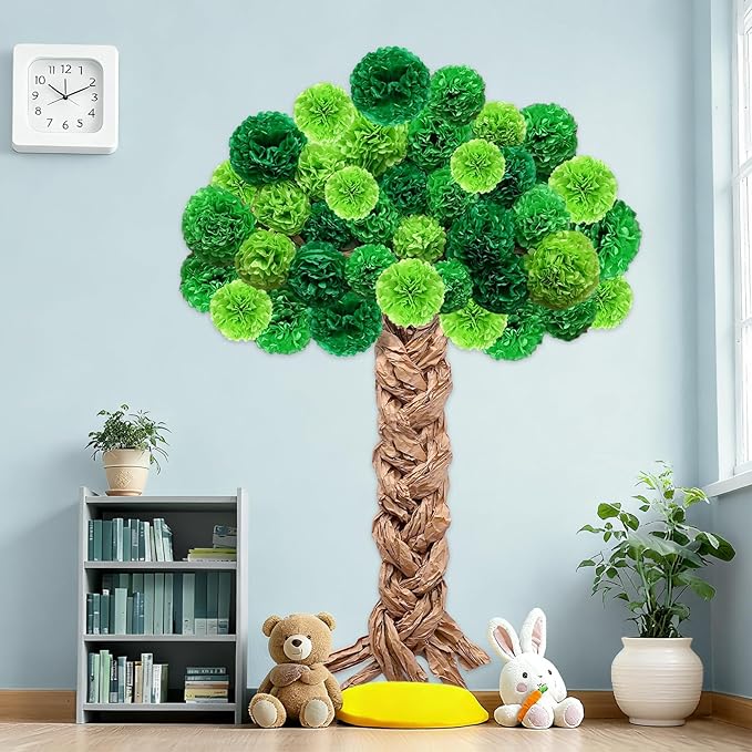 Christmas Tree Bulletin Board Set DIY 3D Tree with Paper Pom Poms Kraft Craft Xmas Bulletin Board Classroom 3D Wall Decorations for Holiday Party School Chalkboard Teacher Supplies(Green)