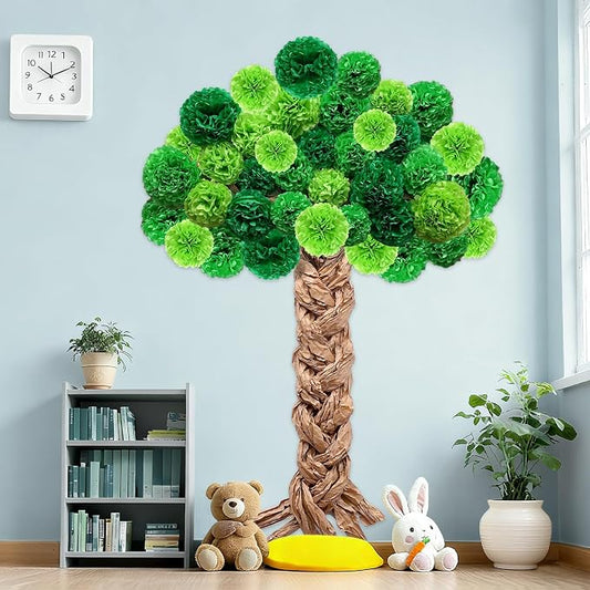Christmas Tree Bulletin Board Set DIY 3D Tree with Paper Pom Poms Kraft Craft Xmas Bulletin Board Classroom 3D Wall Decorations for Holiday Party School Chalkboard Teacher Supplies(Green)