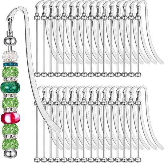 24 Pcs Beadable Bookmarks, DIY Blank Metal Bookmarks for Beads Craft Silver Pendant Charm Gifts for Teachers, Students, Book Lovers, Office Supplies