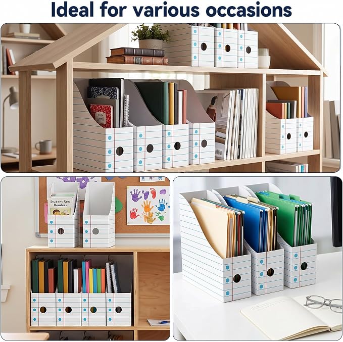 20 Pack Magazine File Holder Set Cardboard Magazine File Folders with Label Stickers Foldable Desk Files Holder Cardboard Book Bins Files Organizer Storage Box For Home Office School (Notebook-Style)
