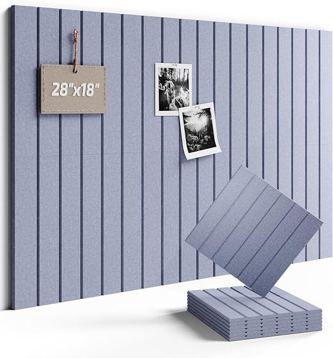 Fluxynara Felt Bulletin Board Tiles -28"x18" with 40 Adhesive Tabs, Cork Board Alternative for Office Decor, Push Pin Board Wall Organizer 6-Pack (Soft Periwinkle)