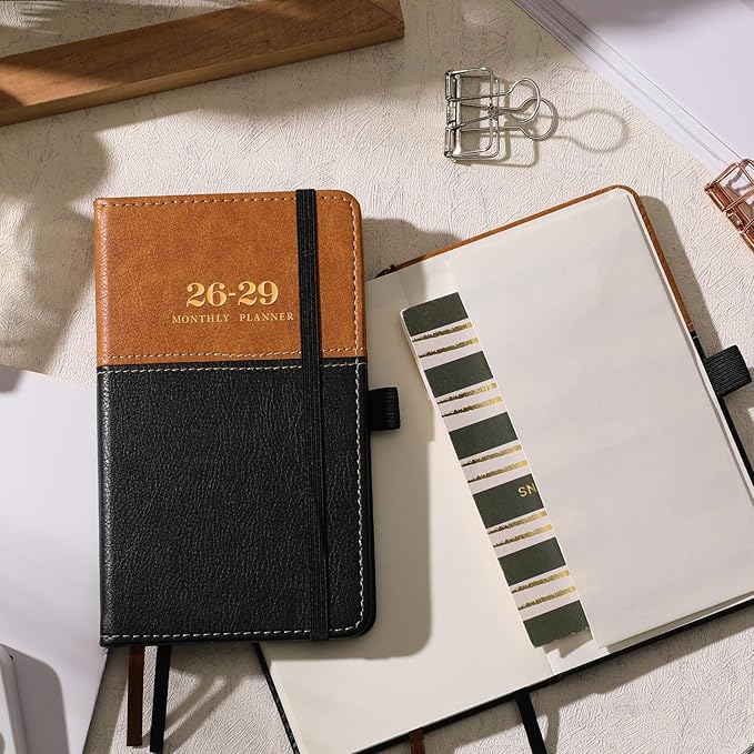 2026-2029 Pocket Calendar/Planner - 3 Year Monthly Pocket Calendar 2026-2029, from July 2026 to June 2029, 6.4" x 3.8", with Elastic Closure, Water Proof Leather