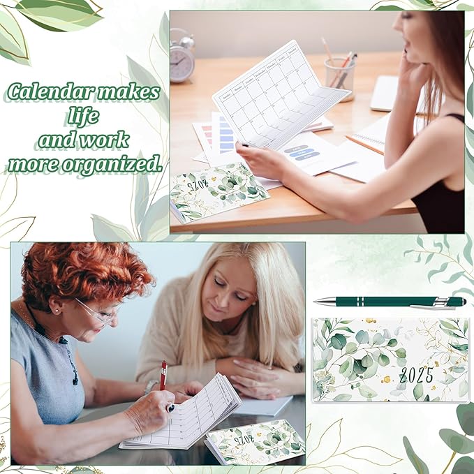 Gueevin 2026 Pocket Calendar for Purse with Pen Small Pocket Planner Handy Weekly Monthly Planner Journal Writing Notebook Valentine New Year Gift Sister Friend Women(Eucalyptus,Dark Green)