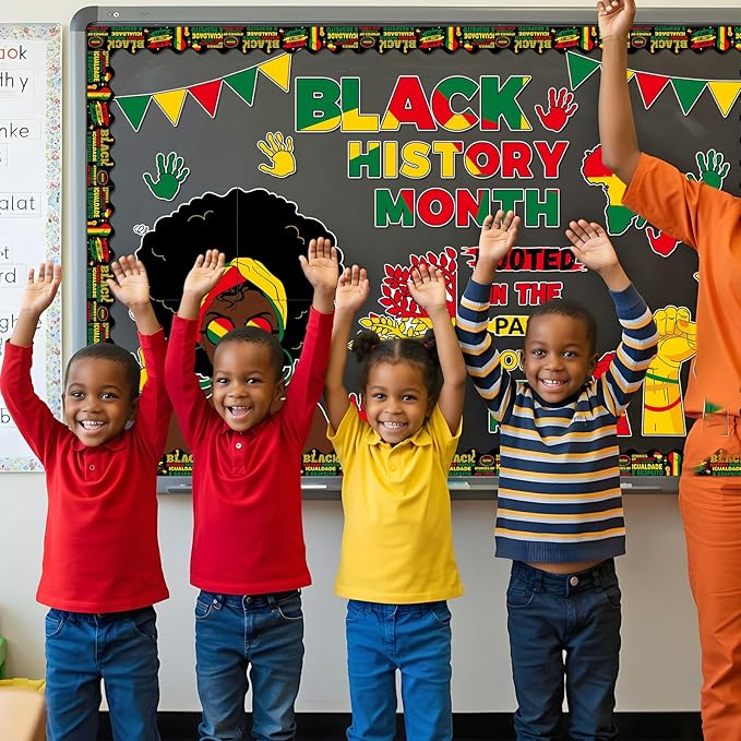 89 Pcs Black History Month Decorations Classroom Black History Bulletin Board Set African American Inspirational Bulletin Board Cutouts Borders for School Wall History Month Classroom Decor