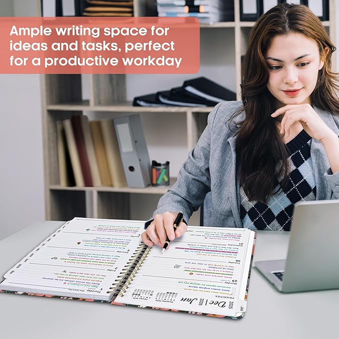 2026 Planner, Weekly and Monthly Calendar Planner Book, January 2026 - December 2026, Hardcover Spiral Planner with Monthly Tabs, Notes Pages, Perfect for Women & Men, A4 (8.5" x 11") - Flower
