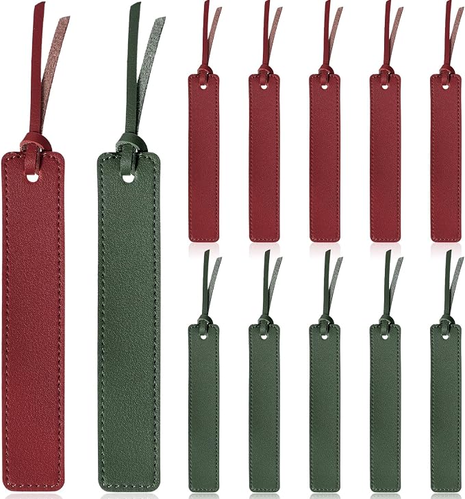 Zonon 10 Pieces Leather Bookmarks Handmade Genuine Leather Page Markers Personalized Bookmarks for Book Reading Bookworm Book Lovers Readers Writers Accessories(Deep Red, Navy Green)
