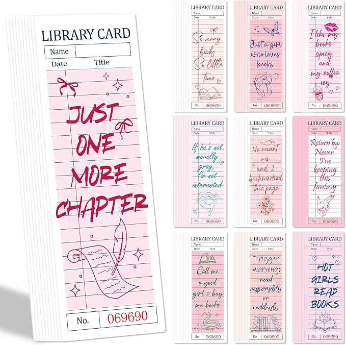 Vintage Bookmark Bulk Gifts - 100 Pcs Pink Library Card Paper Bookmarks for Women Girls Students Book Lovers Retro Quote Page Clips School Reading Accessories Bookish Birthday Graduation Gift