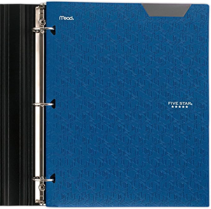Five Star 2-Pocket Folder, 4 Pack, Plastic Folder with Stay-Put Tabs and Prong Fasteners, Fits 3-Ring Binder, Holds 8-1/2" x 11” Paper, Black, Fire Red, Forest Green, Pacific Blue (38049)