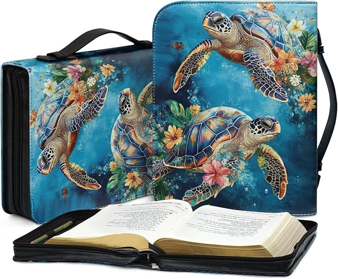 Sea Turtle Bible Cover Case for Women Girls Blue Sea Bible Case Bible Study Accessories Supplies Bibles Holder Cases Bibl e Bag-Size XL