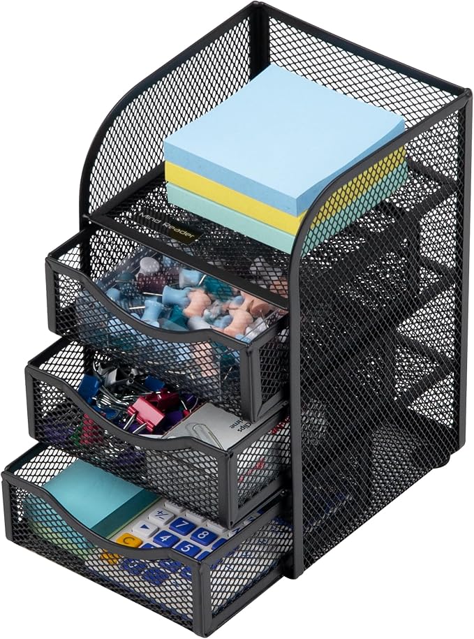 Mind Reader Desktop Accessory Storage, Paper Binder Clip Basket, Workspace, Office, Metal Mesh, 4.75" L x 5" W x 8" H, Black (Pack of 6)