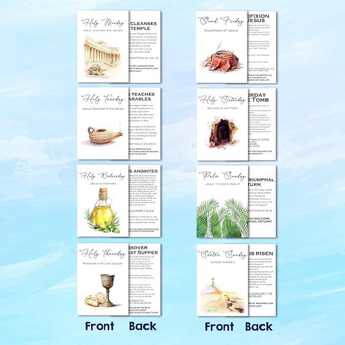 Holy Week Decoration - Holy Week Story Cards & Easter Story Cards - Religious Supplies & Easter Activities for Kids Teens Adults - Sunday School Learning Card(16 Holders 26 Feet Hemp Rope) - A03