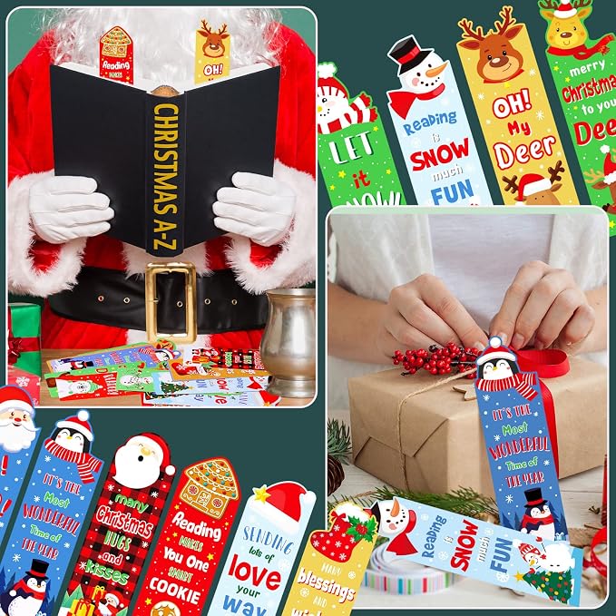 Fainne 60 Pieces Christmas Scented Bookmarks Kids Bulk Scratch and Sniff Classroom Valentines Back to School Bookmarks Gift Stuff for Students Christmas End of Year Graduation Birthday Favor