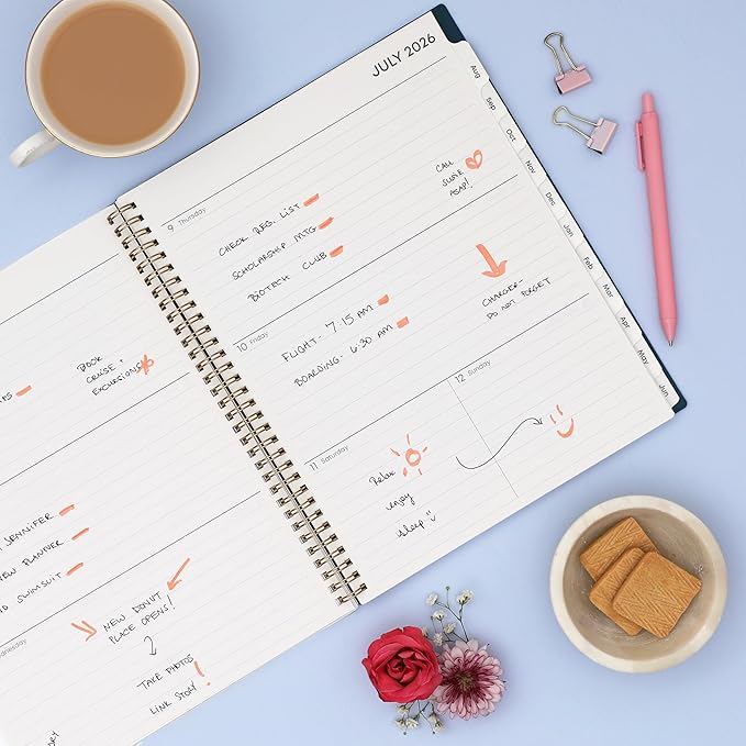Blue Sky 2026-2027 Weekly and Monthly Academic Year Planner Calendar, July 2026 - June 2027, 8.5" x 11", Flexible Cover, Wirebound, Storage Pocket, Laminated Tabs, Greta