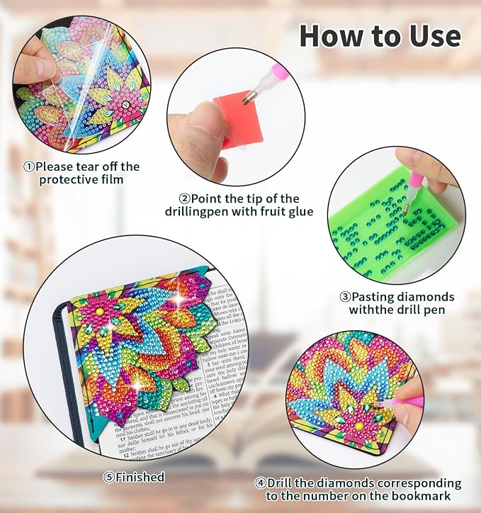 8 PCS Diamond Art Bookmarks, Diamond Painting Bookmarks for Book Lovers 5D DIY Corner Bookmark Adults Crafts Diamond Art Kits for Adults Kids Home Office Beginner Gift