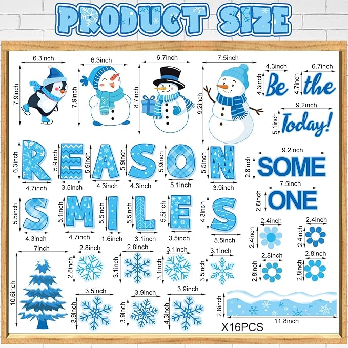 Pasimy Winter Bulletin Board Decorations January Bulletin Board Set Snowman Classroom Decor Be The Reason Someone Smile Cutouts Snowflake Border for Kindergarten Holiday Office Wall Door Supplies