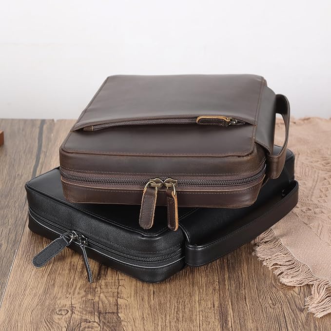 Polare Napa Leather Bible Cover Church Bag 10x7.5x2.2 inch Carrying Book Case Bible Protective with Handle and YKK Zippered Pocket (Black)
