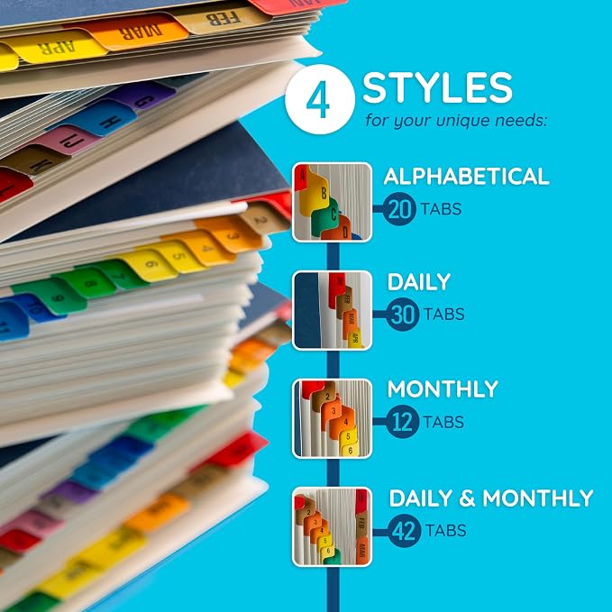 Blue Summit Expanding Monthly File Organizer, Letter Size 12 Month File Folder Organizer with Dividers, Paper Sorter for Desk and Documents