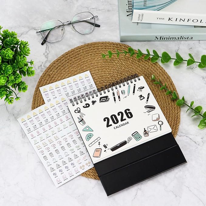 MultiBey Small Desk Calendar 2025-2026, Small 6.5"x6.5" Standing Flip Calendar for Desk, July 2025-Dec 2026, 18-Month Desktop Planner Year Monthly Calendars with To-Do Lists & Stickers (Stationery box)