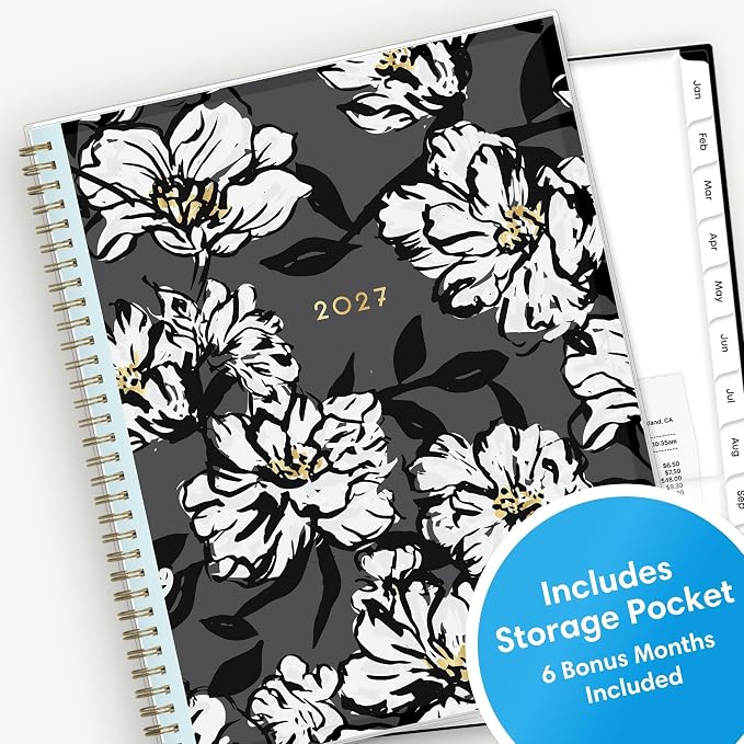 Blue Sky 2027 Weekly and Monthly Planner Calendar, January 2027 - December 2027, 8.5" x 11", Clear Pocket Cover, Laminated Tabs, Durable Twin Wire Binding, Storage Pocket, Baccara Dark